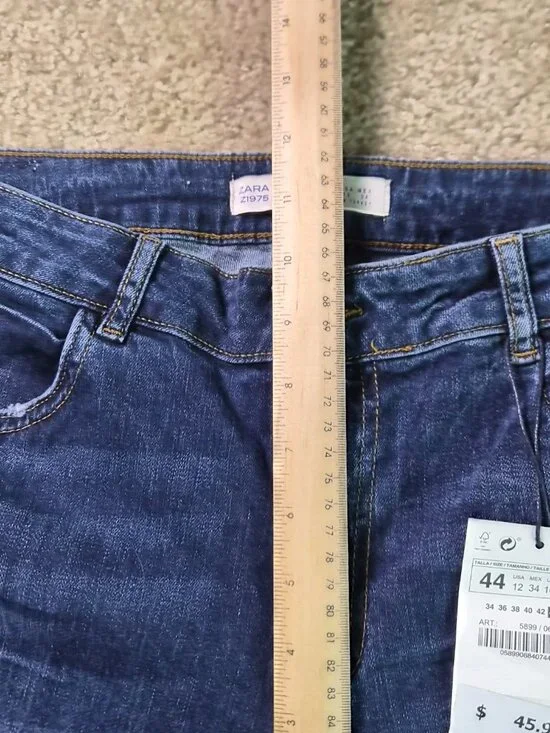 ZARA Basic Z1975 Women’s Blue  Mid Rise Skinny Jeans Size 12 Pearl Raw Hem F884 - Picture 8 of 12